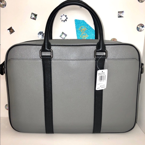 COACH MEN’S LEATHER SLIM LAPTOP BRIEFCASE  GREY - Picture 2 of 8